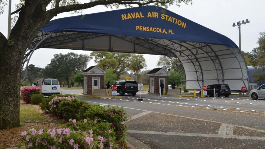The main gate at Naval Air Station Pensacola is seen on Navy Boulevard in Pensacola, Florida, U.S. March 16, 2016. Picture taken March 16, 2016.  U.S. Navy/Patrick Nichols/Handout via REUTERS.  THIS IMAGE HAS BEEN SUPPLIED BY A THIRD PARTY. - RC2RPD9BC4N8