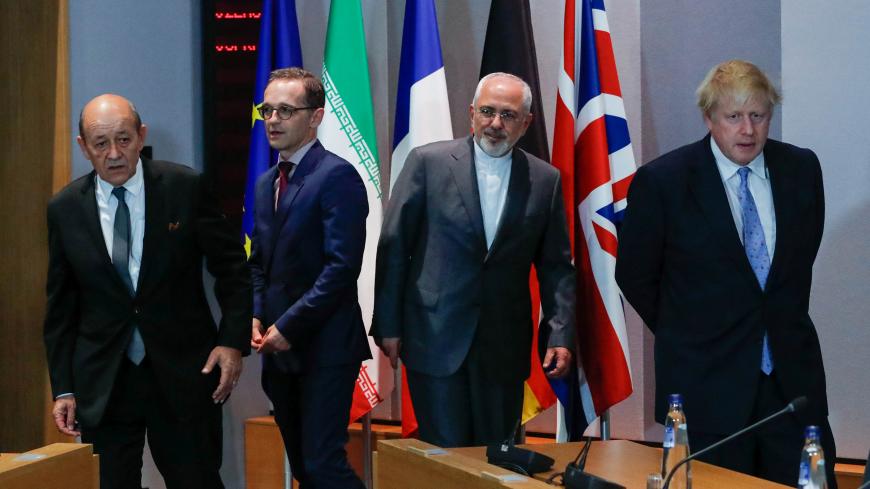 Britain's Foreign Secretary Boris Johnson, German Foreign Minister Heiko Maas and French Foreign Minister Jean-Yves Le Drian take part in meeting with Iran's Foreign Minister Mohammad Javad Zarif in Brussels, Belgium, May 15, 2018.  REUTERS/Yves Herman/Pool - RC1DC146CCD0