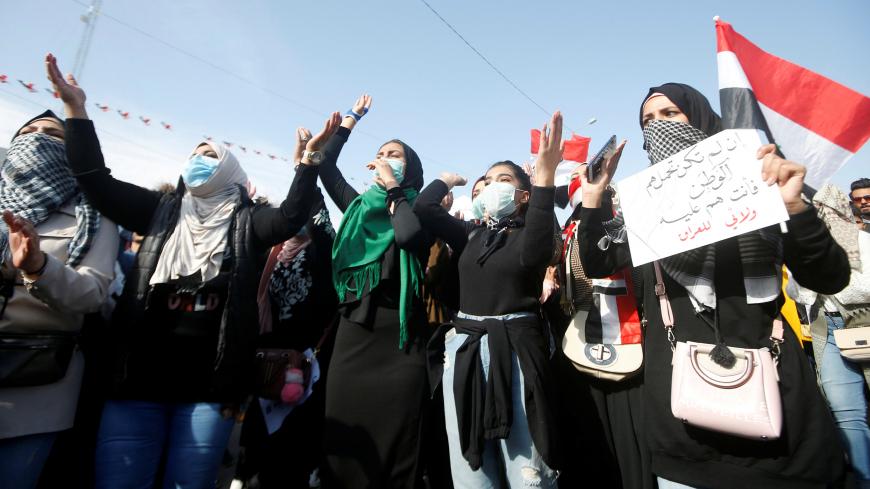 University students attend a protest against the U.S and Iran interventions, in Basra, Iraq January 8, 2020. REUTERS/Essam al-Sudani - RC2MBE98I0AD