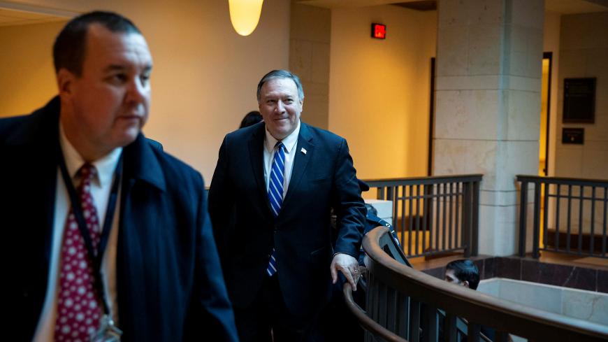 U.S. Secretary of State Mike Pompeo departs following a briefing on developments with Iran after attacks by Iran on U.S. forces in Iraq, at the U.S. Capitol in Washington, U.S., January 8, 2020. REUTERS/Al Drago - RC2YBE938KJI
