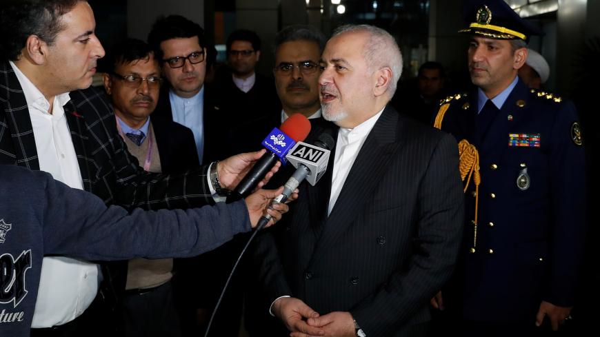 Iranian Foreign Minister Javad Zarif speaks to reporters upon his arrival at the airport in New Delhi, India, January 14, 2020. REUTERS/Adnan Abidi - RC2RFE9JIN9F