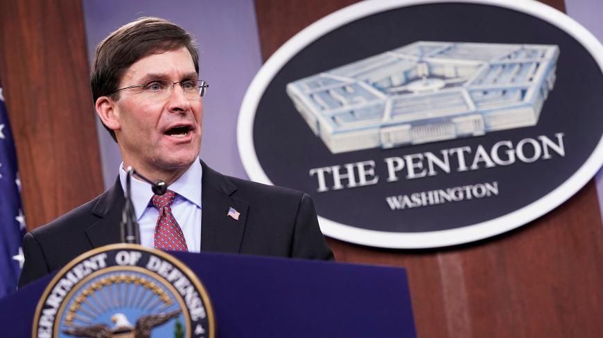 U.S. Secretary of Defense Mark Esper speaks during a joint news conference with Japan's Defense Minister Taro Kono at the Pentagon in Washington, U.S., January 14, 2020. REUTERS/Joshua Roberts - RC2XFE9HT6N6