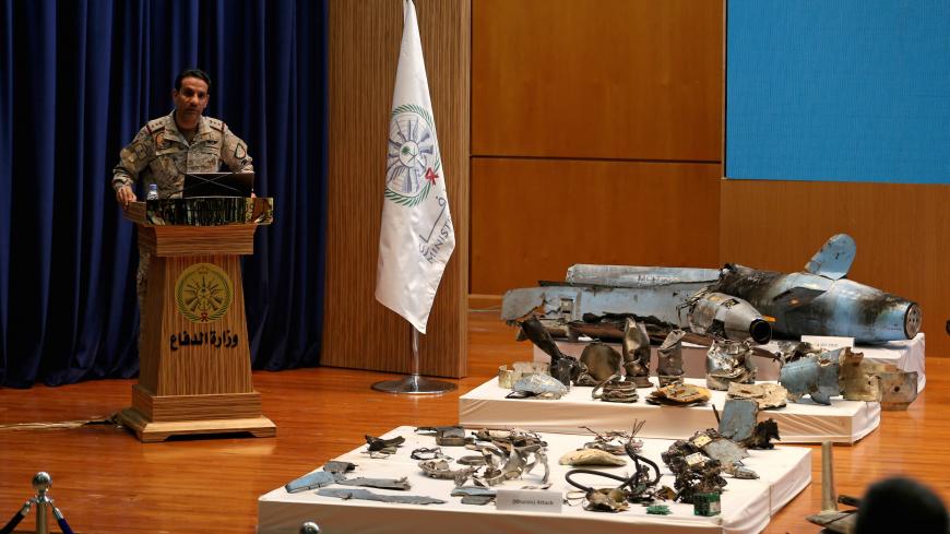 Saudi defence ministry spokesman Colonel Turki Al-Malik displays remains of the missiles which Saudi government says were used to attack an Aramco oil facility, during a news conference in Riyadh, Saudi Arabia September 18, 2019. REUTERS/Hamad I Mohammed - RC152BBF8970
