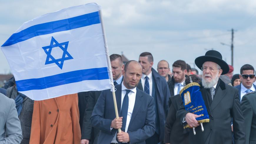 (Left to Right) Israeli minister of Education Naftali Bennett and Rabbi Yisrael Meir Lau, the Chief Rabbi of Tel Aviv and Chairman of Yad Vashem, participating in the March of the Living.  
On Monday, April 24, 2017, in Oswiecim, Poland. (Photo by Artur Widak/NurPhoto via Getty Images)
