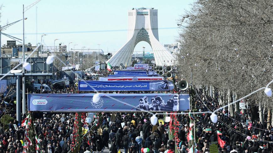 Iranians gahter during the commemoration of the 41st anniversary of the Islamic revolution in Tehran, Iran February 11, 2020. Nazanin Tabatabaee/WANA (West Asia News Agency) via REUTERS ATTENTION EDITORS - THIS IMAGE HAS BEEN SUPPLIED BY A THIRD PARTY. - RC29YE9HSIHC