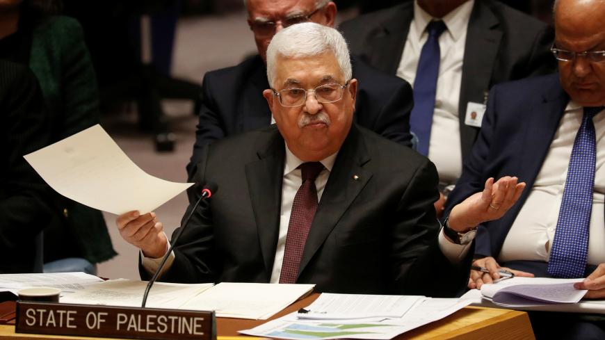Palestinian President Mahmoud Abbas speaks during a Security Council meeting at the United Nations in New York, U.S., February 11, 2020.  REUTERS/Shannon Stapleton - RC2FYE9VEIT0