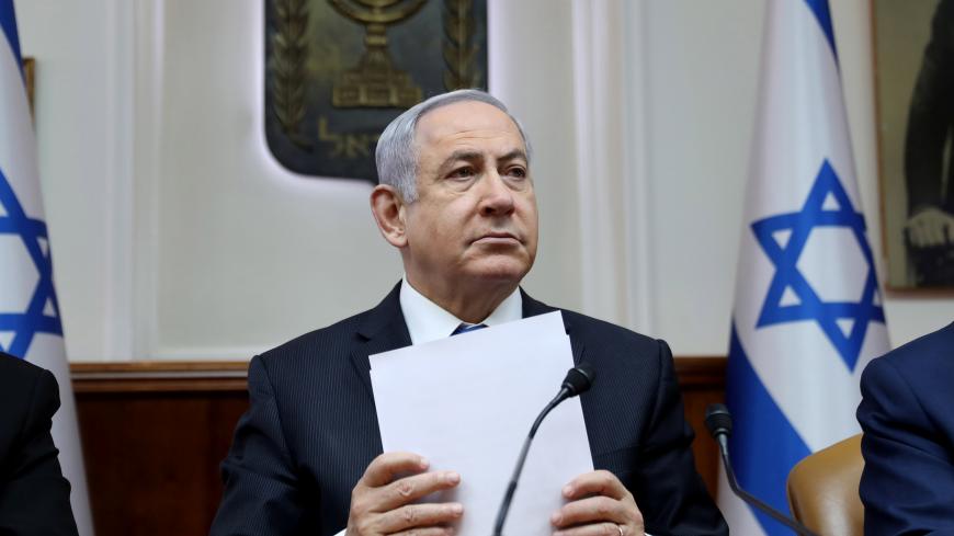Israeli Prime Minister Benjamin Netanyahu attends the weekly cabinet meeting in Jerusalem February 16, 2020. Gali Tibbon/Pool via REUTERS - RC2N1F9UJ40D