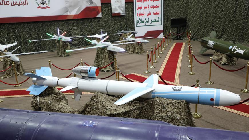 Missiles and drone aircraft are seen on display at an exhibition at an unidentified location in Yemen in this undated handout photo released by the Houthi Media Office on September 17, 2019. Houthi Media Office/Handout via REUTERS. ATTENTION EDITORS - THIS IMAGE HAS BEEN SUPPLIED BY A THIRD PARTY. - RC167A191840