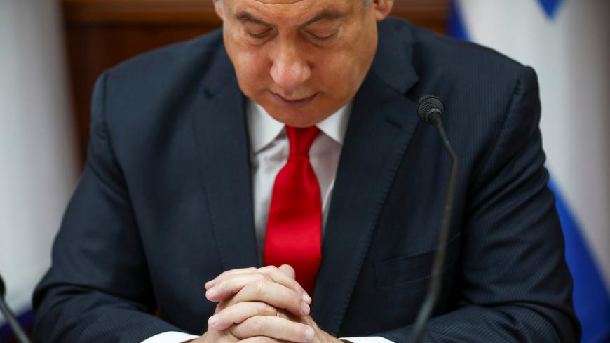 Israeli Prime Minister Benjamin Netanyahu chairs the weekly cabinet meeting in Jerusalem, March 8, 2020. Oded Balilty/Pool via Reuters - RC2MFF94CHHP