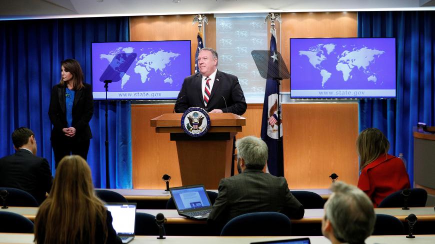 U.S. Secretary of State Mike Pompeo delivers remarks on the current state of the coronavirus disease (COVID-19) during a news conference at the State Department in Washington, U.S., March 17, 2020. REUTERS/Tom Brenner - RC2TLF95GAUO