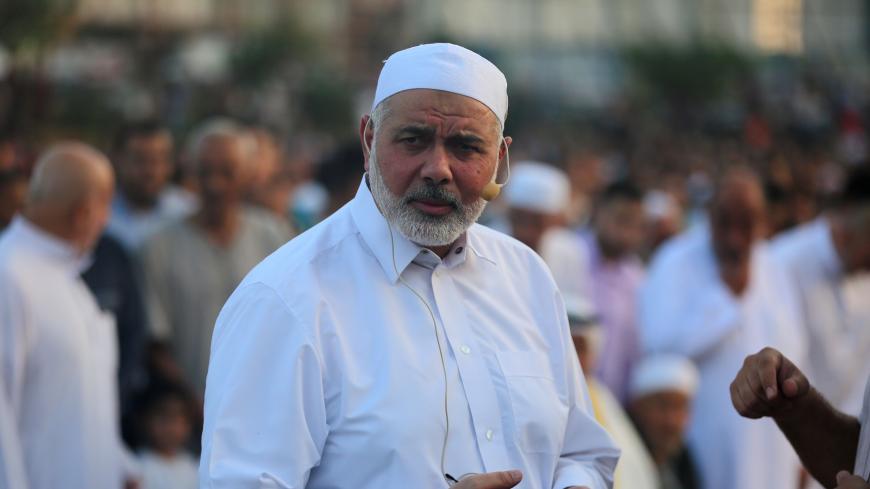 Palestinian top Hamas leader Ismail Haniyeh, leads Muslims in the Eid al-Adha in Gaza City, Tuesday, Aug. 21, 2018.
 (Photo by Majdi Fathi/NurPhoto via Getty Images)