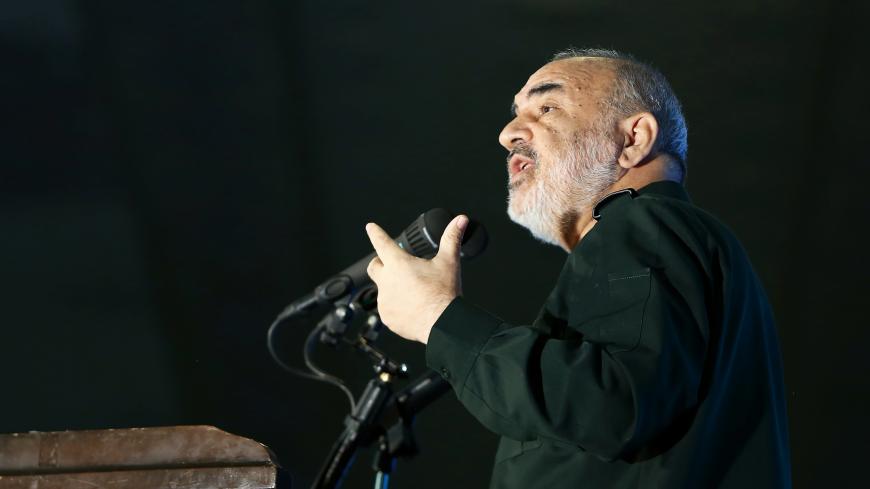 Commander-in-chief of the Islamic Revolutionary Guard Corps Hossein Salami delivers a speech during the forty-day memorial, after the killing of Iran's Quds Force top commander Qassem Soleimani in a U.S. air strike at Baghdad Airport, at the Grand Mosalla in Tehran, Iran February 13, 2020. Nazanin Tabatabaee/WANA (West Asia News Agency) via REUTERS ATTENTION EDITORS - THIS IMAGE HAS BEEN SUPPLIED BY A THIRD PARTY. - RC2VZE9E7IYQ