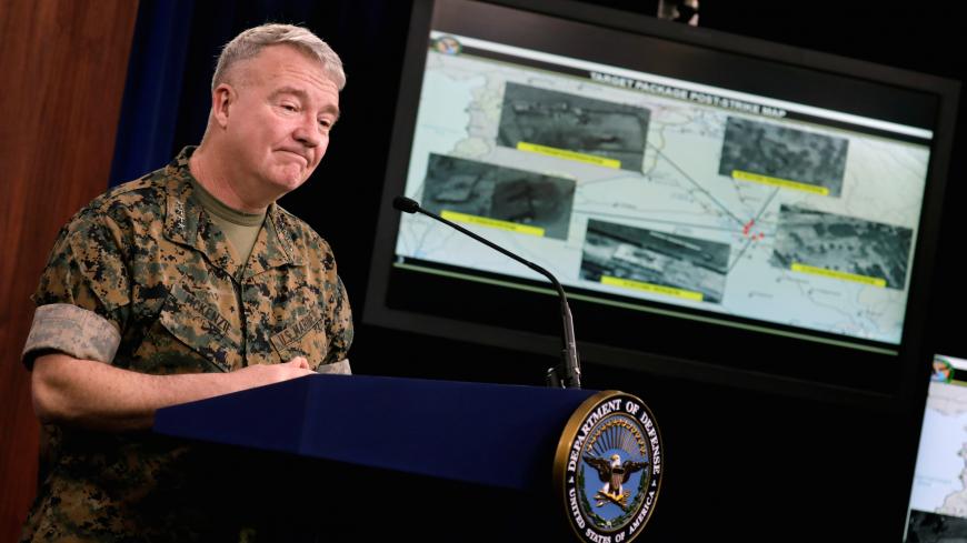 U.S. Marine Corps Gen. Kenneth McKenzie Jr., commander of U.S. Central Command (CENTCOM), briefs the media on the status of operations in the CENTCOM area of responsibility in the wake of the attacks; during a briefing at Pentagon in Arlington, Virginia, U.S., March 13, 2020.  President Donald Trump authorizes U.S. military to respond to rocket attack by Iran-backed militia in Iraq that killed two American troops and British service member. REUTERS/Yuri Gripas - RC21JF9L5O31