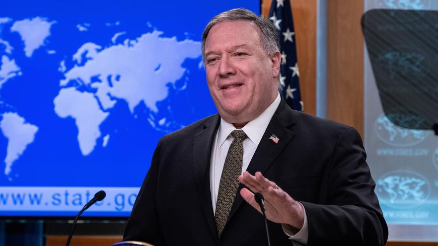 U.S. Secretary of State Mike Pompeo speaks at a press briefing at the State Department in Washington, U.S., April 22, 2020.  Nicholas Kamm/Pool via REUTERS - RC2T9G9GMFQP