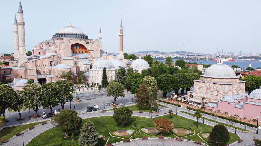 ISTANBUL, TURKEY - MAY 18: Hagia Sophia and its surroundings remain empty during the third day of the 4-day coronavirus restrictions imposed to stem the novel COVID-19 pandemic in Istanbul, Turkey on May 18, 2020. (Photo by Erhan Sevenler/Anadolu Agency via Getty Images)