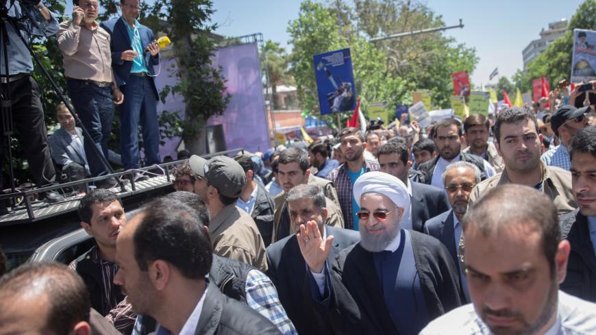 Iran's President Hassan Rouhani attends the annual pro-Palestinian rally marking Al-Quds Day in Tehran, Iran, June 23, 2017. Nazanin Tabatabaee Yazdi/TIMA via REUTERS. ATTENTITON EDITORS - THIS IMAGE WAS PROVIDED BY A THIRD PARTY. - RC112DB9B810