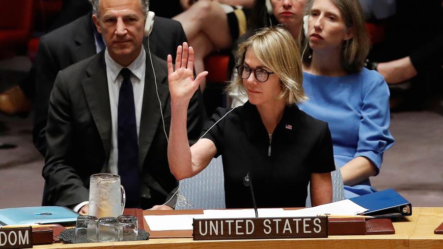 New U.S. Ambassador to the United Nations Kelly Craft casts a vote during her first U.N. Security Council meeting at U.N. headquarters in New York, U.S. September 12, 2019. REUTERS/Mike Segar - RC192F935A30