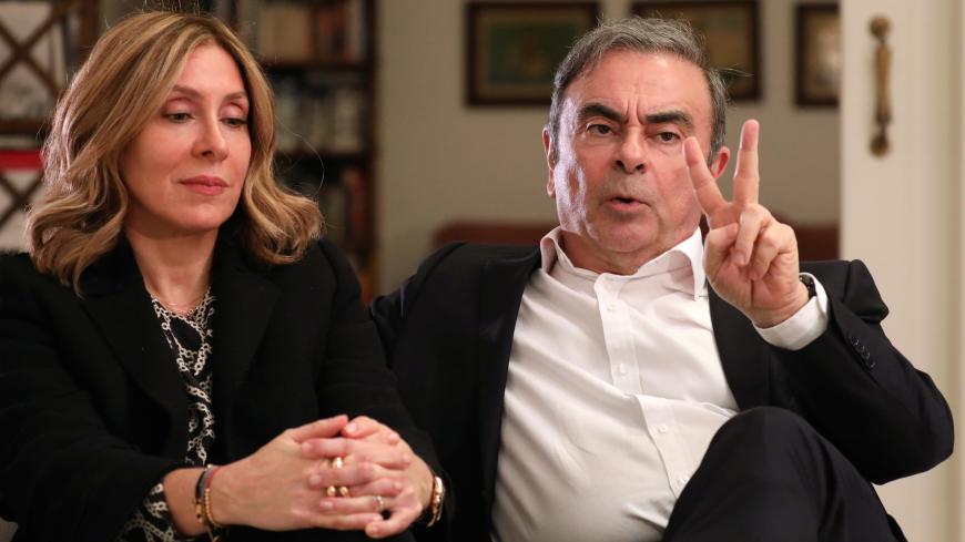 Former Nissan chairman Carlos Ghosn and his wife Carole Ghosn talk during an interview with Reuters in Beirut, Lebanon January 14, 2020. REUTERS/Mohamed Azakir - RC2TFE9TNASO
