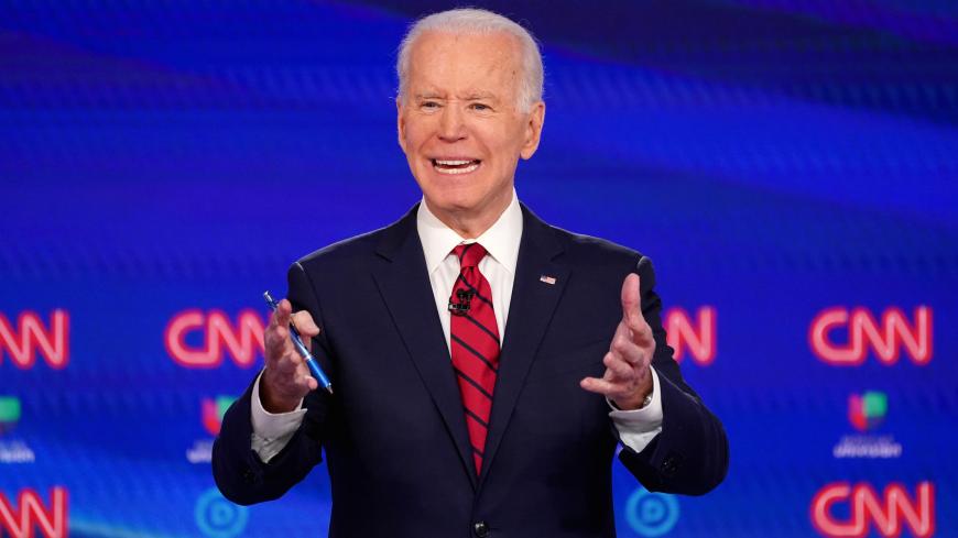 Democratic U.S. presidential candidate and former Vice President Joe Biden speaks during the 11th Democratic candidates debate of the 2020 U.S. presidential campaign, held in CNN's Washington studios without an audience because of the global coronavirus pandemic, in Washington, U.S., March 15, 2020. REUTERS/Kevin Lamarque     TPX IMAGES OF THE DAY - HP1EG3G050BEO