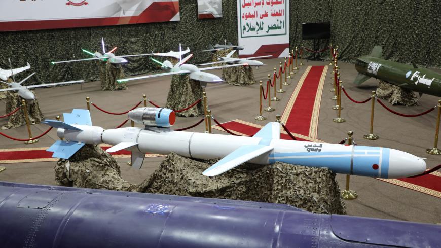 Missiles and drone aircraft are seen on display at an exhibition at an unidentified location in Yemen in this undated handout photo released by the Houthi Media Office on September 17, 2019. Houthi Media Office/Handout via REUTERS. ATTENTION EDITORS - THIS IMAGE HAS BEEN SUPPLIED BY A THIRD PARTY. - RC167A191840