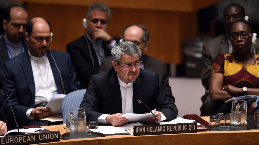 Iran's envoy to the United Nations Gholamali Khoshroo speaks during a Security Council meeting after a vote on the Iran resolution at the UN headquarters in New York on July 20, 2015. The UN Security Council on July 20, unanimously adopted a resolution that will clear a path for international sanctions crippling Iran's economy to be lifted. On condition that Iran respects the agreement to the letter, seven UN resolutions passed since 2006 to sanction Iran will be gradually terminated, according to the text.