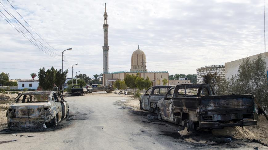 TOPSHOT - A picture taken on November 25, 2017, shows the Rawda mosque, roughly 40 kilometres west of the North Sinai capital of El-Arish, after a gun and bombing attack.
Armed attackers killed at least 235 worshippers in a bomb and gun assault on the packed mosque in Egypt's restive North Sinai province, in the country's deadliest attack in recent memory.   / AFP PHOTO / STR        (Photo credit should read STR/AFP via Getty Images)