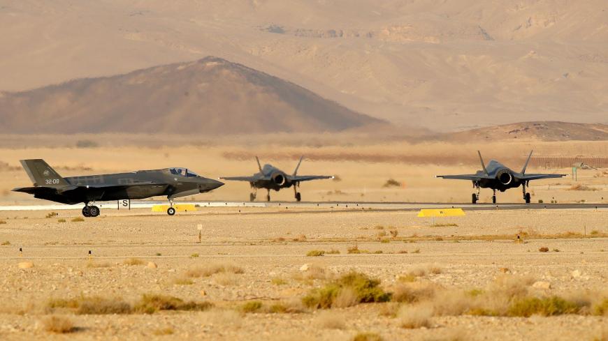 Italian F35 fighter jets take part in the "Blue Flag" multinational air defence exercise at the Ovda air force base, north of the Israeli city of Eilat, on November 11, 2019. (Photo by JACK GUEZ / AFP) (Photo by JACK GUEZ/AFP via Getty Images)