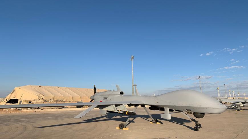 A picture taken on January 13, 2020, during a press tour organised by the US-led coalition fighting the remnants of the Islamic State group, shows US army drones at the Ain al-Asad airbase in the western Iraqi province of Anbar. - Iran last week launched a wave of missiles at the sprawling Ain al-Asad airbase in western Iraq and a base in Arbil, capital of Iraq's autonomous Kurdish region, both hosting US and other foreign troops, in an operation it dubbed a response to the killing of Qasem Soleimani, the h