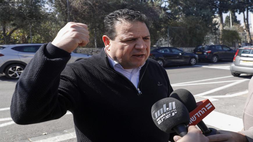 Head of Israel's predominantly Arab Joint List coalition Ayman Odeh, gestures as he talks to reporters in the northern Israeli city of Haifa, on March 3, 2020, a day after the Israeli general elections. (Photo by AHMAD GHARABLI / AFP) (Photo by AHMAD GHARABLI/AFP via Getty Images)
