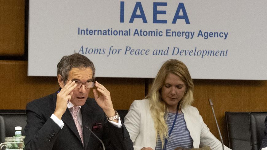 Rafael Grossi, (left) Director General of the International Atomic Energy Agency (IAEA), opens a virtual meeting of the Board of Governors of the IAEA , due to coronavirus safety related measures, at the agency's headquarters in Vienna, Austria on June 15, 2020. - The UN nuclear watchdog's governing body began meeting on Monday as a row brews over Iran's refusal to allow access to two sites where nuclear activity may have occurred in the past. (Photo by JOE KLAMAR / AFP) (Photo by JOE KLAMAR/AFP via Getty I
