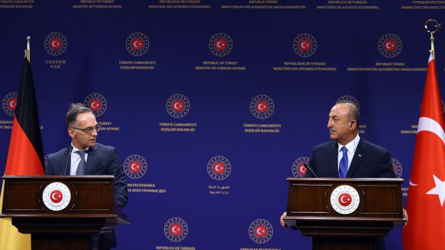 Turkish Foreign Affairs Minister Mevlut Cavusoglu (R) and German Foreign Affairs Minister Heiko Maas (L) hold a joint press conference following their meeting at the Turkish Foreign Ministry in Ankara on August 25, 2020. - The German Foreign minister warned on August 25 that Turkey's standoff with Greece in the eastern Mediterranean was at a "very critical" juncture but stressed that both sides appeared ready to talk. A crisis has been brewing in the eastern Mediterranean, where Turkey is at odds with Greec