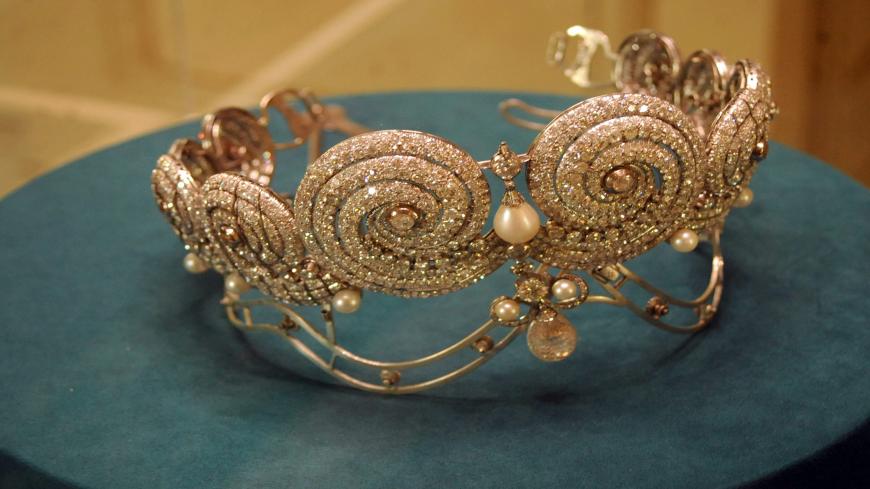 A royal crown is displayed during the official reopening of the Royal Jewelry Museum in Alexandria on October 19, 2014. The museum in Alexandria reopened on October 19, after a three-year closure due to security reason. AFP PHOTO / TAREK ABDEL HAMID        (Photo credit should read TAREK ABDEL HAMID/AFP via Getty Images)