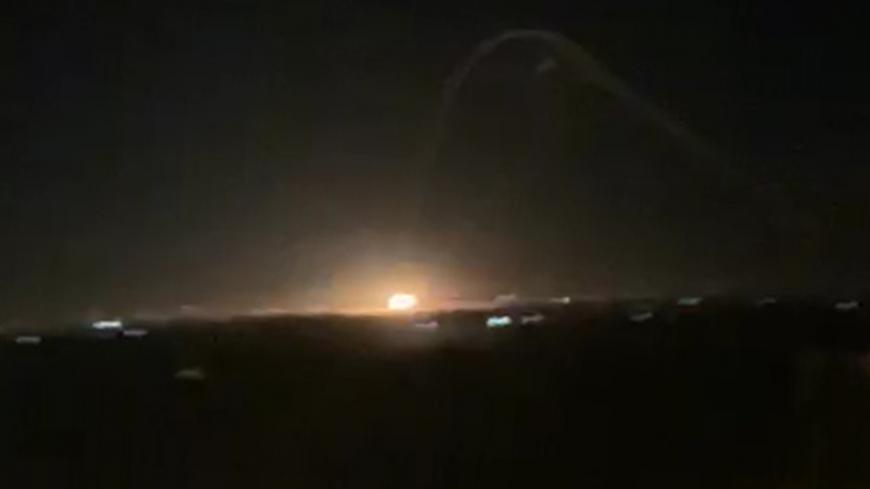 An image grab shows on November 20, 2019 a ball of fire during a reported Israeli air strike on the outskirts of the Syrian capital Damascus. - The Israeli army confirmed that it carried out strikes against military sites in Damascus today, in response to rocket fire from Syria the previous day. "We just carried out wide-scale strikes of Iranian Quds Force & Syrian Armed Forces targets in Syria in response to the rockets fired at Israel by an Iranian force in Syria," the Israel Defense Forces tweeted. Syria