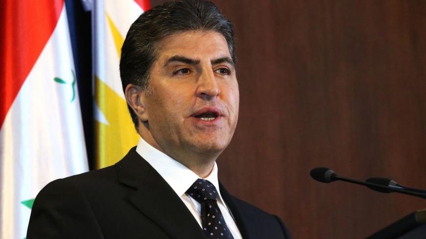 President of Iraq's Kurdistan Region Nechirvan Barzani (R) attends a press conference with Iranian Foreign Minister in Arbil, the regional capital in northern Iraq, on July 19, 2020. (Photo by SAFIN HAMED / AFP) (Photo by SAFIN HAMED/AFP via Getty Images)