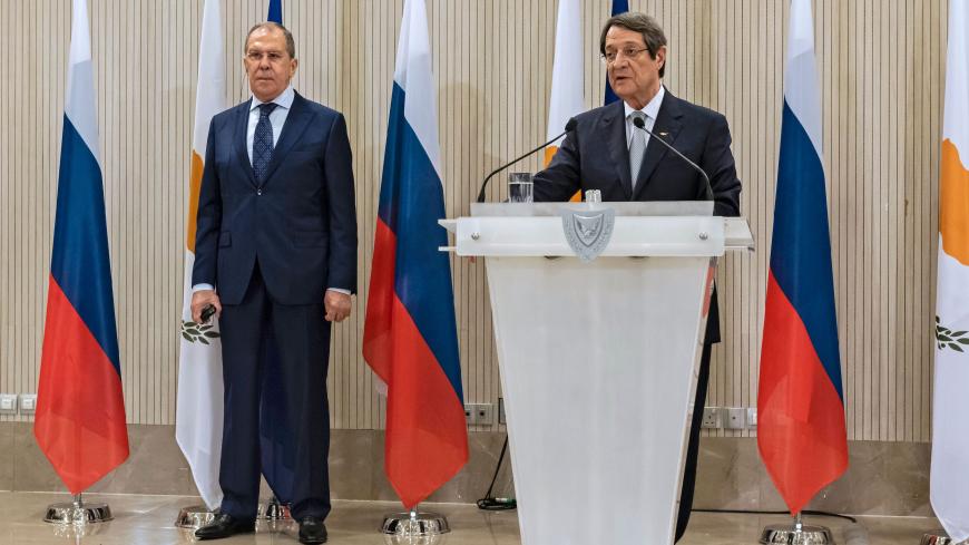 Cypriot President Nicos Anastasiades speaks during a joint press conference with Russian Foreign Minister Sergei Lavrov (L) at the presidential palace in the capital Nicosia, on September 8, 2020. (Photo by Iakovos HATZISTAVROU / AFP) (Photo by IAKOVOS HATZISTAVROU/AFP via Getty Images)