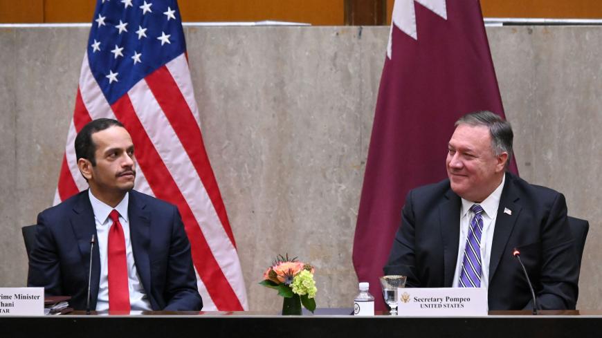 US Secretary of State Mike Pompeo(R) welcomes Qatars Deputy Prime Minister Mohammed bin Abdulrahman Al Thani to launch the third annual US-Qatar Strategic Dialogue at the State Department in Washington, DC on September 14, 2020. (Photo by ERIN SCOTT / POOL / AFP) (Photo by ERIN SCOTT/POOL/AFP via Getty Images)