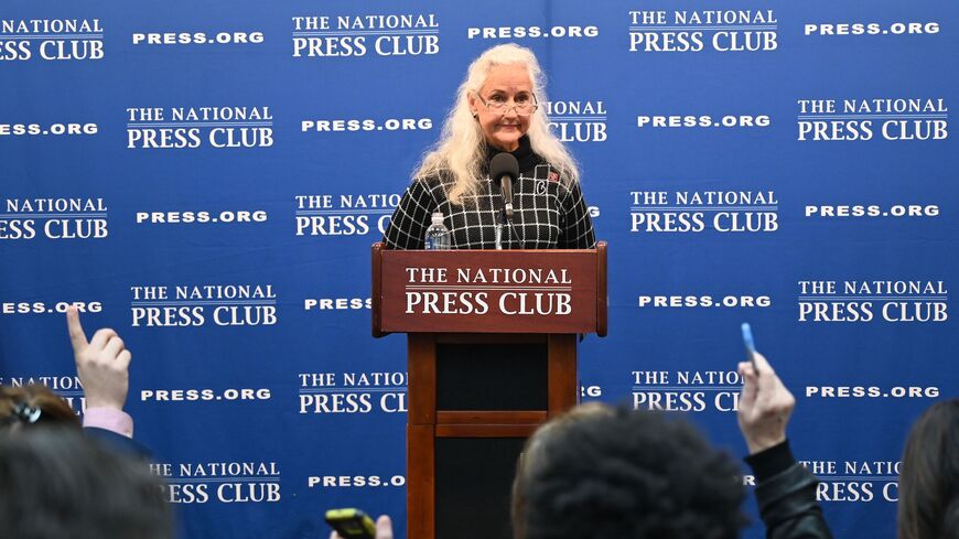 Debra Tice, the mother of missing journalist Austin Tice, addresses a press conference January 27, 2020 at the National Press Club in Washington, DC. - Tice, who spent 83 days in Syria looking for her son, reiterated the belief that he remains alive and is being held, and advocated for his release. Austin, disappeared in Syria in 2012. (Photo by EVA HAMBACH / AFP) (Photo by EVA HAMBACH/AFP via Getty Images)