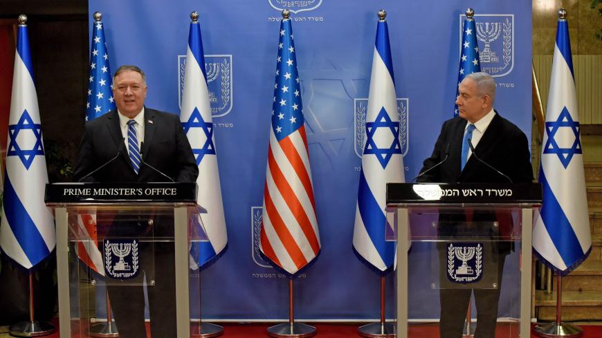 US Secretary of State Mike Pompeo (L) and Israeli Prime Minister Benjamin Netanyahu make a joint statement to the press after meeting in Jerusalem, on August 24, 2020. - Pompeo arrived in Israel kicking off a five-day visit to the Middle East which will take him to Sudan, the United Arab Emirates, and Bahrain, focusing on Israel's normalising of ties with the UAE and pushing other Arab states to follow suit. (Photo by DEBBIE HILL / various sources / AFP) (Photo by DEBBIE HILL/AFP via Getty Images)
