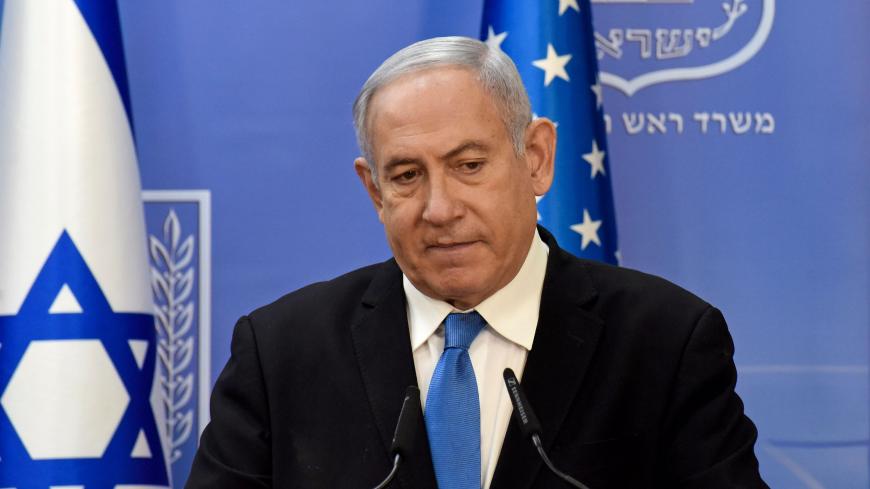 Israeli Prime Minister Benjamin Netanyahu speaks during a joint statement to the press with US Secretary of State Mike Pompeo (unseen) after meeting in Jerusalem, on August 24, 2020. - Pompeo arrived in Israel kicking off a five-day visit to the Middle East which will take him to Sudan, the United Arab Emirates, and Bahrain, focusing on Israel's normalising of ties with the UAE and pushing other Arab states to follow suit. (Photo by DEBBIE HILL / various sources / AFP) (Photo by DEBBIE HILL/AFP via Getty Im