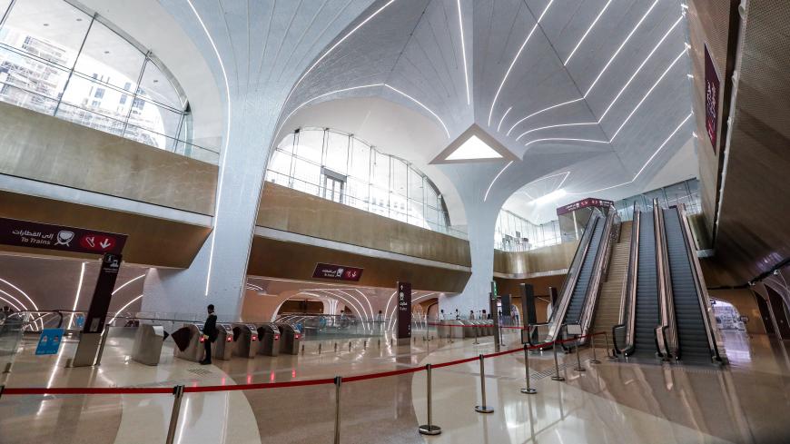 This picture taken on September 1, 2020 shows a view of the interior of a station of the Doha Metro in Qatar's capital, as the Gulf country resumes bus and rail services for the first time since March with reduced capacity due to the COVID-19 coronavirus pandemic. (Photo by KARIM JAAFAR / AFP) (Photo by KARIM JAAFAR/AFP via Getty Images)