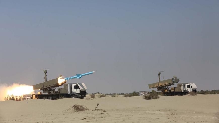 A handout picture provided by the Iranian Army's official website on September 11, 2020, shows an Iranian Ghader missile being fired during the second day of a military exercise in the Gulf, near the strategic strait of Hormuz in southern Iran. - The Iranian navy began on September 10 a three-day exercise in the Sea of Oman near the strategic Strait of Hormuz, deploying an array of warships, drones and missiles. One of the exercise's objectives is to devise "tactical offensive and defensive strategies for s