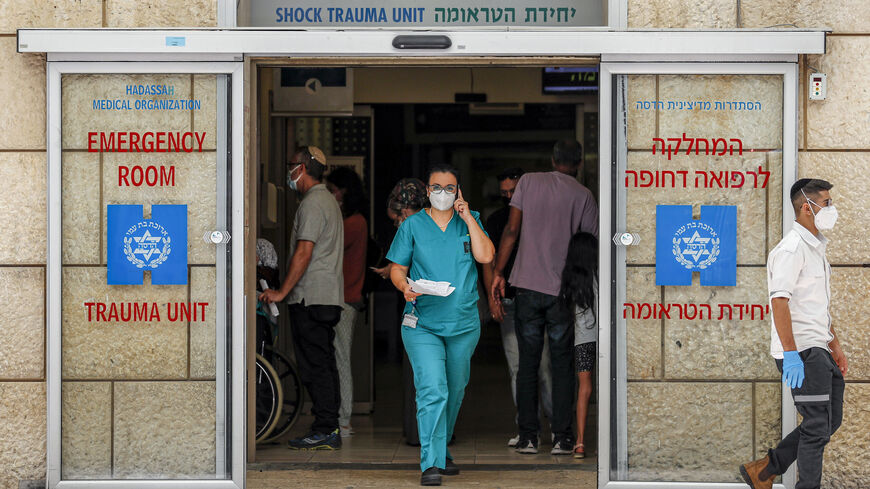 This picture taken on October 19, 2020 shows a view of the entrance of the shock and trauma unit at the emergency medicine centre of Israeli Hadassah University Hospital Ein Kerem in Jerusalem. - Long-time chief Palestinian negotiator Saeb Erekat was in "critical" condition and in a medically induced coma, said the Hadassah hospital in Jerusalem treating him for coronavirus complications. (Photo by AHMAD GHARABLI / AFP) (Photo by AHMAD GHARABLI/AFP via Getty Images)