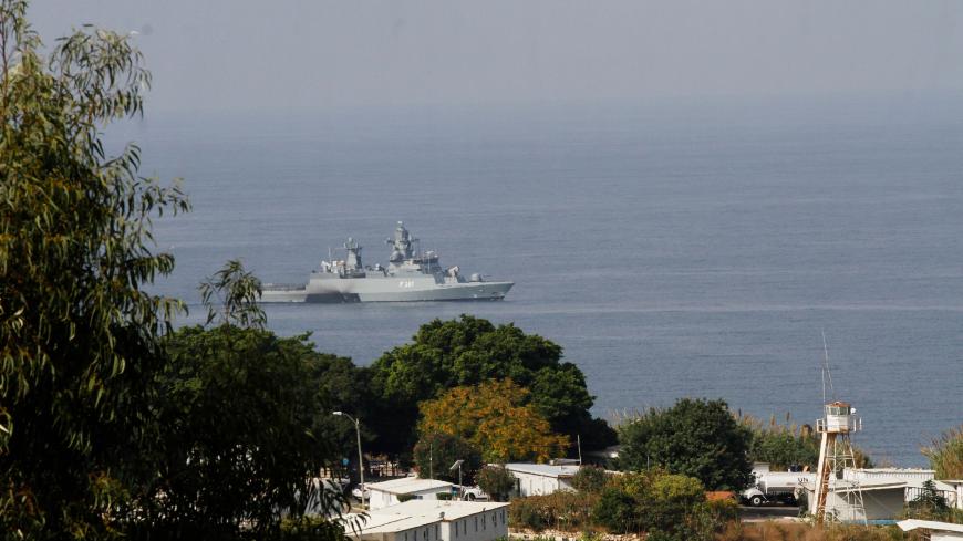 An Israeli navy corvette is pictured from the southern Lebanese border town of Naqura as it patrols the waters on October 28, 2020 during talks between Lebanese and Israeli delegations on the demarcation of the maritime frontier between the two countries. - Lebanon and Israel, still technically at war and with no diplomatic ties, launched a second round of maritime border talks Wednesday under UN and US auspices to allow for offshore energy exploration. (Photo by Mahmoud ZAYYAT / AFP) (Photo by MAHMOUD ZAYY