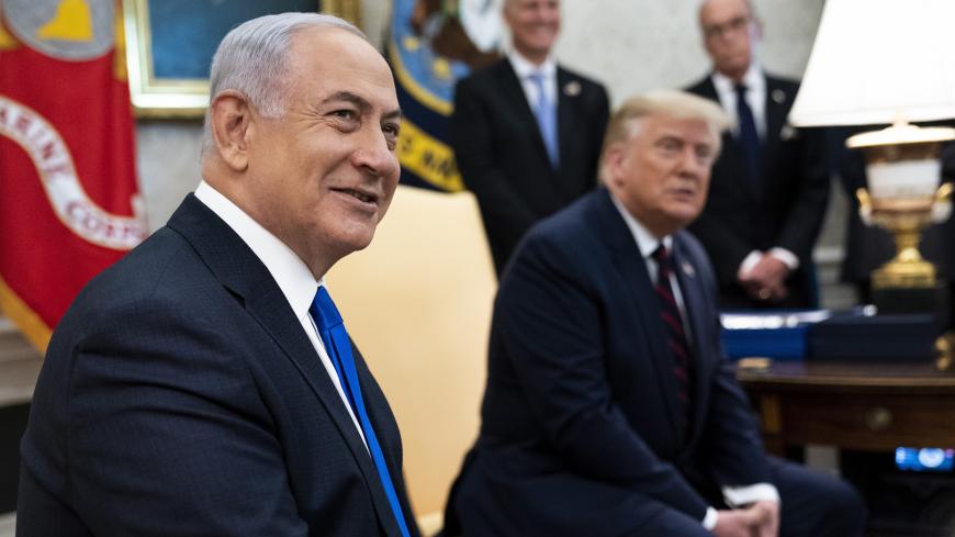 President Donald Trump meets with  Israeli Prime Minister Benjamin Netanyahu ahead of the Abraham Accords Signing Ceremony on the South Lawn of the White House, Tuesday, Sept. 15,  2020.   (Photo by Doug Mills/The New York Times)