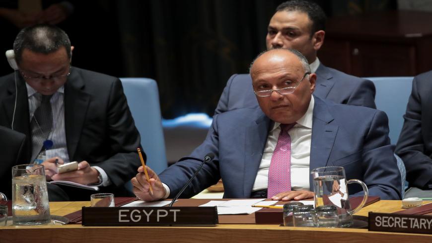 NEW YORK, NY - SEPTEMBER 21: Sameh Shoukry,  Minister of Foreign Affairs of Egypt, listens during a UN Security Council meeting concerning nuclear non-proliferation, during the United Nations General Assembly at UN headquarters, September 21, 2017 in New York City. The most pressing issues facing the assembly this year include North KoreaÕs nuclear ambitions, violence against the Rohingya Muslim minority in Myanmar, and the debate over climate change. (Photo by Drew Angerer/Getty Images)