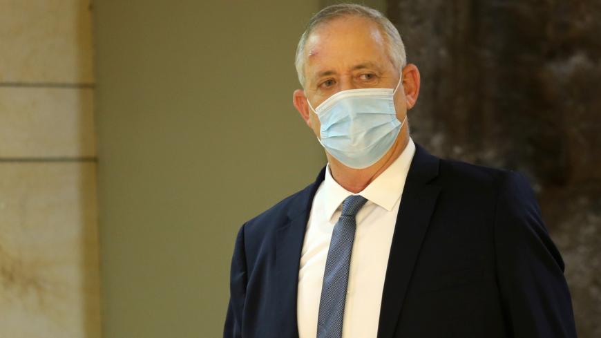 Israeli Alternate Prime Minister Benny Gantz arrives to attend a meeting at the Knesset (Parliament) in Jerusalem on October 15, 2020. (Photo by Alex KOLOMIENSKY / POOL / AFP) (Photo by ALEX KOLOMIENSKY/POOL/AFP via Getty Images)