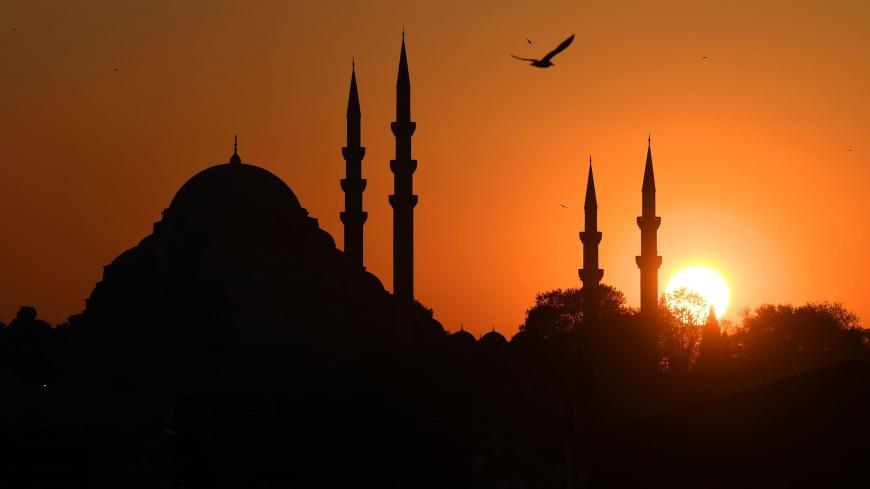 A Seagull flies over the Suleymaniye mosque silhouetted during a sunset in Istanbul, Turkey on November 27, 2020. (Photo by Ozan KOSE / AFP) (Photo by OZAN KOSE/AFP via Getty Images)
