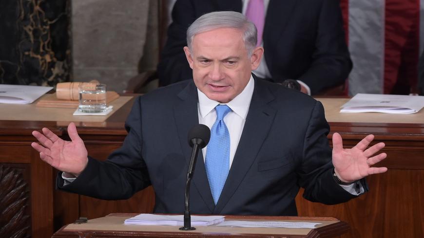 Israel's Prime Minister Benjamin Netanyahu addresses a joint session of the US Congress on March 3, 2015 at the US Capitol in Washington, DC. Netanyahu was invited by House Speaker John Boehner to address Congress without informing the White House. AFP PHOTO/MANDEL NGAN        (Photo credit should read MANDEL NGAN/AFP via Getty Images)