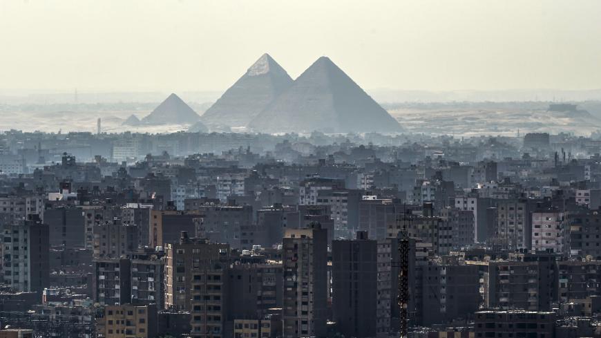 A picture taken on February 28, 2018 shows a view of the Pyramids of Giza on the southwestern outskirts of the Egyptian capital Cairo. (Photo by KHALED DESOUKI / AFP)        (Photo credit should read KHALED DESOUKI/AFP via Getty Images)