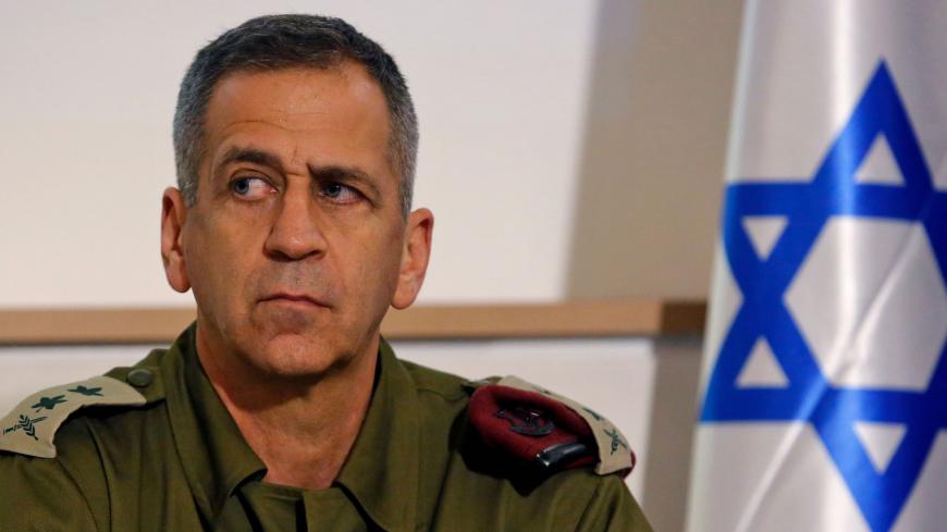 Israel's Army Chief of Staff, Lieutenant General Aviv Kochavi, addresses the media at the Defence Ministry in Tel Aviv on November 12, 2019. - Israel's military killed a commander of Palestinian militant group Islamic Jihad in a strike on his home in the Gaza Strip early in the morning, prompting retaliatory rocket fire and fears of a severe escalation in violence. (Photo by GIL COHEN-MAGEN / AFP) (Photo by GIL COHEN-MAGEN/AFP via Getty Images)